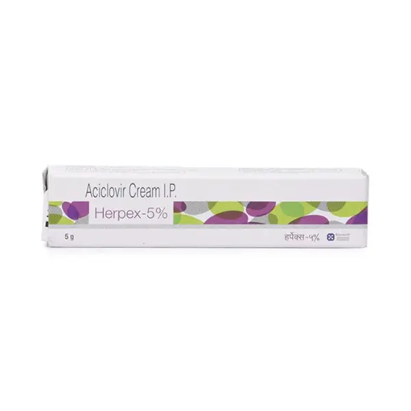 Herpex Cream 5 gm (Acyclovir) 1 Aciclovir cream IP Herpex 5 percent 5 g antiviral cream box packaging