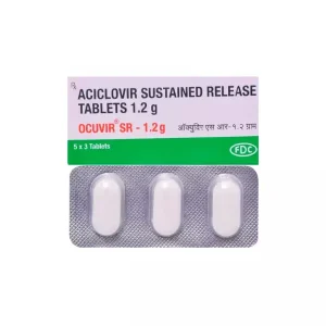 Aciclovir sustained release tablets 1.2 g Ocuvir SR FDC packaging with blister strip tablets