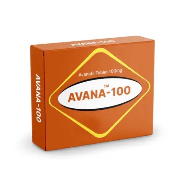 Avana 100 mg avanafil 100mg tablet box packaging for erectile dysfunction treatment