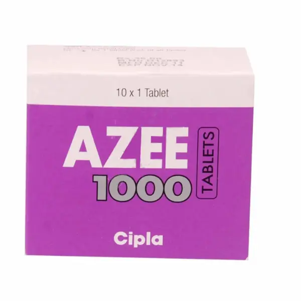 Azee 1000 mg Azithromycin Tablets IP Cipla box packaging 1g tablet front view