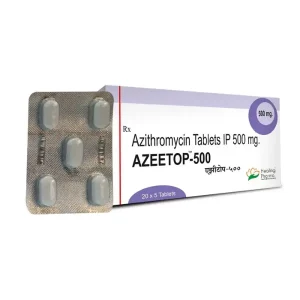 Azeetop 500 mg Azithromycin Tablets IP Healing Pharma box with blister strip showing 500 mg tablets