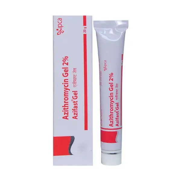 Azifast Gel (Azithromycin) 1 Azifast Gel 2 percent Azithromycin topical gel Ipca tube and box packaging