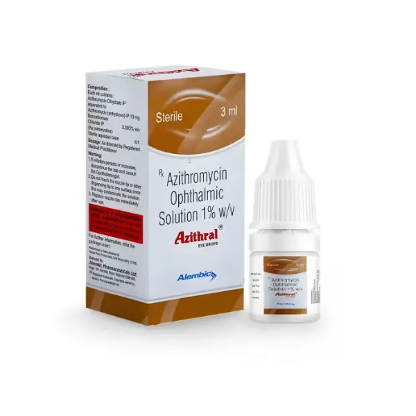Azithral Eye Ointment 1 Azithral azithromycin ophthalmic solution 1 percent eye drops Alembic 3 ml bottle with box packaging