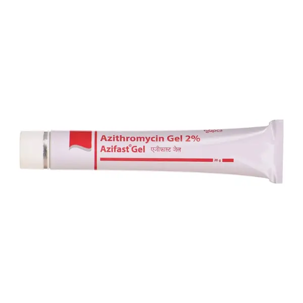 Azifast Gel (Azithromycin) 2 Azithromycin Gel 2 percent Azifast Gel Ipca topical tube 20g packaging view