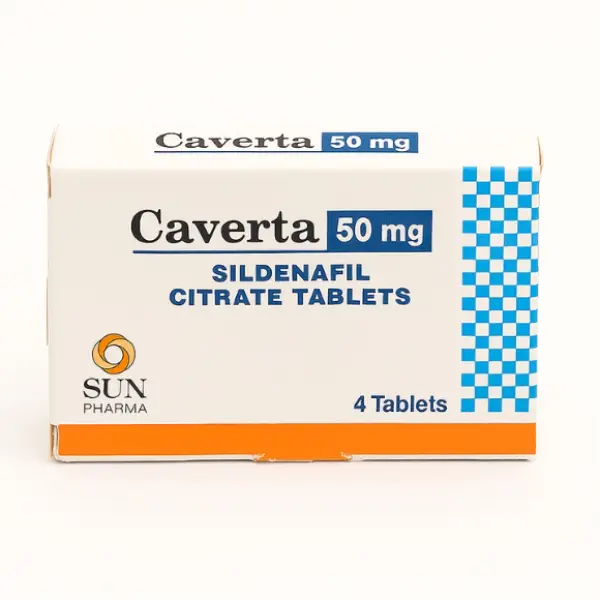 Caverta 50 mg sildenafil citrate tablets box by Sun Pharma for erectile dysfunction treatment