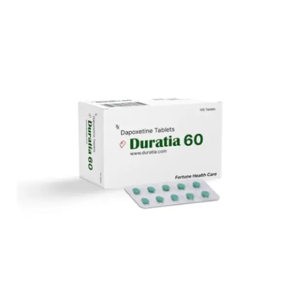 Duratia 60 mg (Dapoxetine) 1 Duratia 60 mg dapoxetine 60mg tablets box with blister pack for premature ejaculation treatment