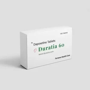 Duratia 60 dapoxetine 60mg tablets box packaging by Fortune Health Care