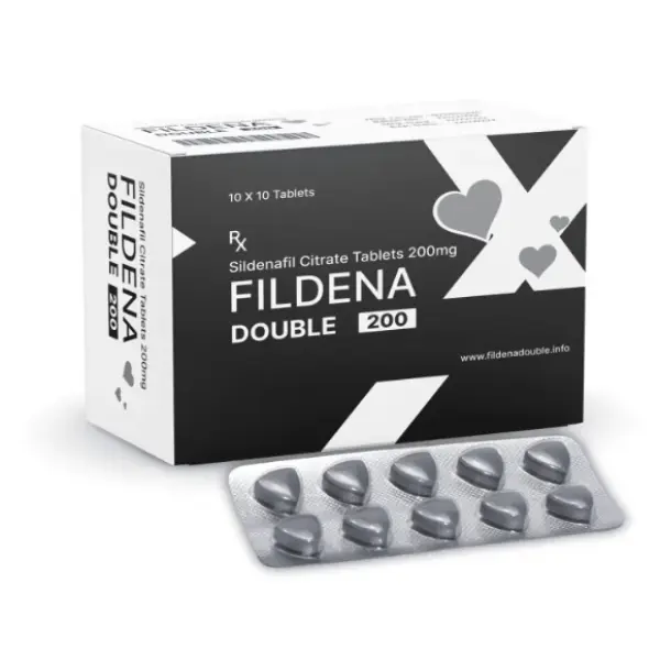 Fildena Double 200 mg (Sildenafil) 2 Fildena Double 200 sildenafil citrate tablets box with blister pack