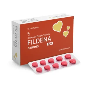Fildena Strong 120 sildenafil citrate tablets box with blister pack