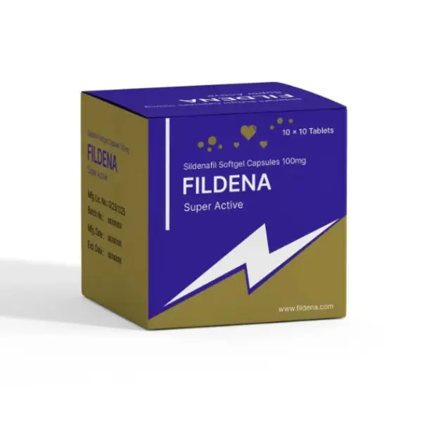 Fildena Super Active (Sildenafil) 1 Fildena Super Active 100 sildenafil softgel capsules box