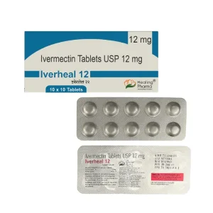 Ivermectin tablets USP 12 mg Iverheal 12 Healing Pharma box with blister strip tablets visible