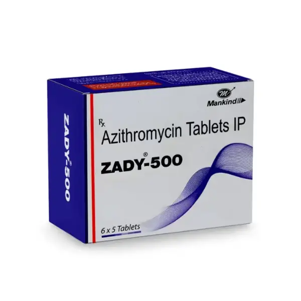 Zady 500 Tablet (Azithromycin) 2 Mankind Zady 500 Azithromycin Tablets IP angled box packaging