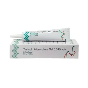 Mytret tretinoin microsphere gel 0.04% tube and box topical acne treatment medication