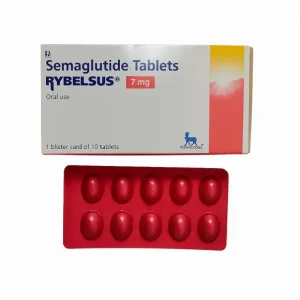 Rybelsus 7 mg semaglutide tablets Novo Nordisk box with blister pack showing tablets