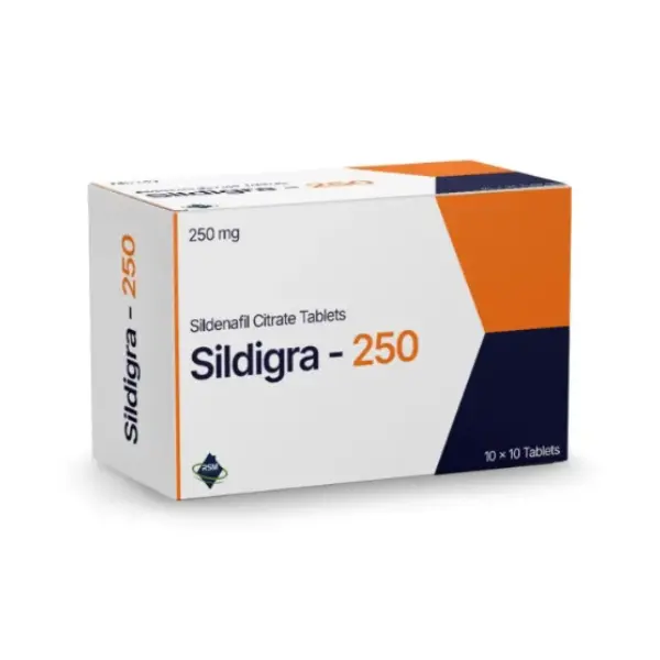 Sildigra 250 mg (Sildenafil) 2 Angled view of Sildigra 250 sildenafil citrate tablets 250 mg medicine box