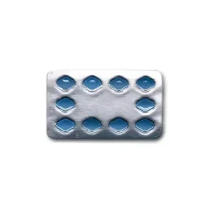 Blue sildenafil citrate tablets 100 mg arranged in Sildigra Prof blister packaging