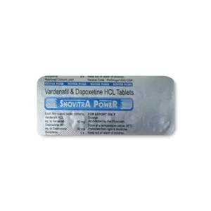 Snovitra Power vardenafil and dapoxetine HCL tablets packaging strip displayed