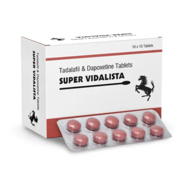 Super Vidalista 80 mg (Tadalafil/Dapoxetine) 2 Super Vidalista tadalafil and dapoxetine tablets box with blister strip