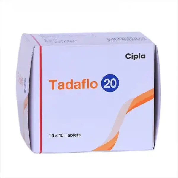 Tadaflo 20 mg tadalafil tablets Cipla packaging box 10x10 tablets