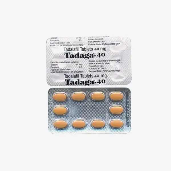 Tadaga 40 mg tadalafil tablets blister packaging for erectile dysfunction treatment