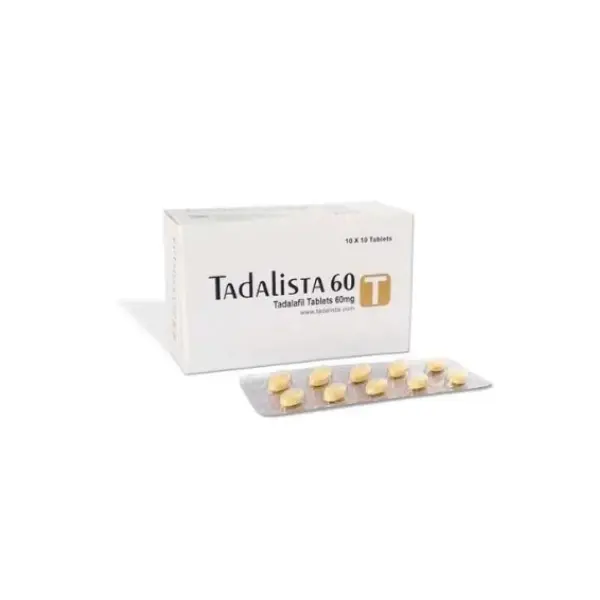Tadalista 60 mg (Tadalafil) 2 Tadalista 60 mg tadalafil 60 mg tablets box with blister strip for ED treatment