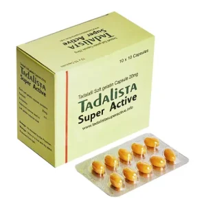 Tadalista Super Active tadalafil 20 mg softgel capsules box with blister strip