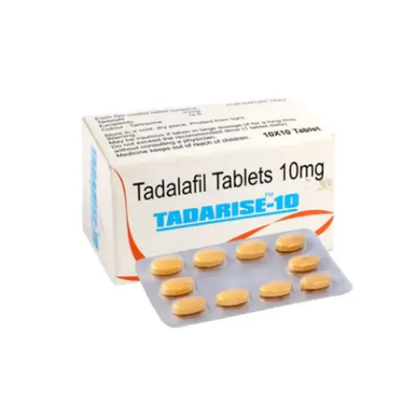 Tadarise 10 mg (Tadalafil) 2 Tadarise 10 mg tadalafil tablets box with blister strip for ED treatment