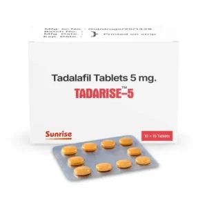 Tadarise 5 mg tadalafil tablets box and blister strip packaging