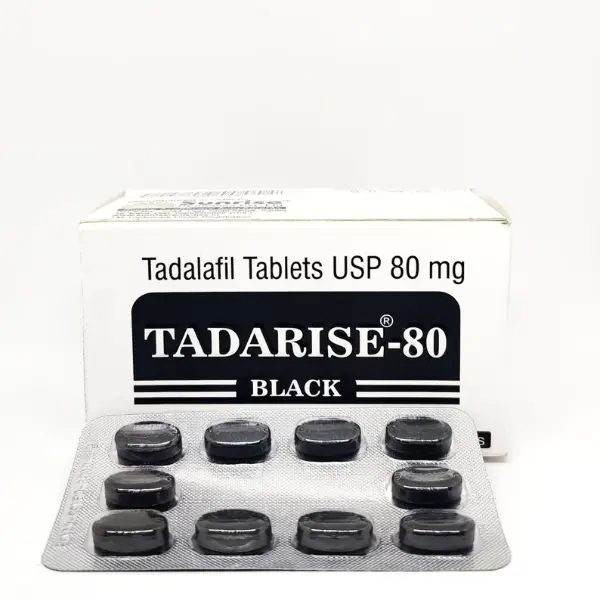 Tadarise Black 80 mg (Tadalafil) 2 Tadarise Black 80 mg tadalafil tablets box with blister strip for ED treatment