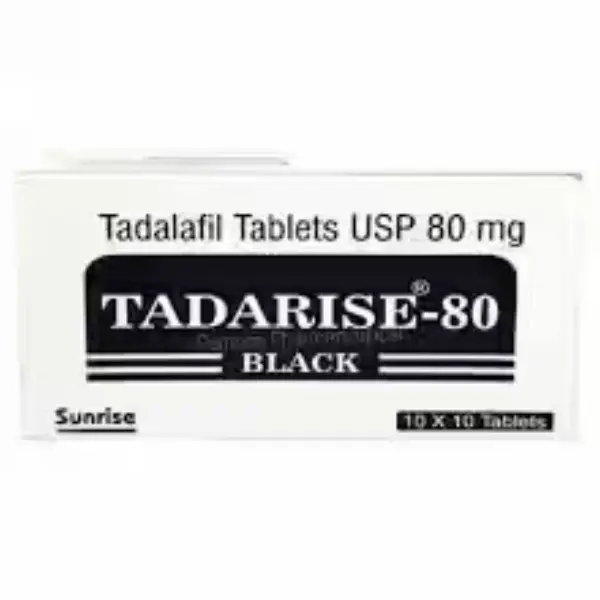 Tadarise Black 80 mg (Tadalafil) 1 Tadarise Black 80 mg tadalafil tablets box for erectile dysfunction treatment