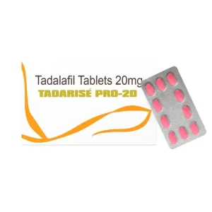 Tadarise Pro-20 mg tadalafil tablets box with blister strip for ED treatment
