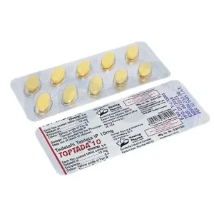 Toptada 10 tadalafil tablets 10mg blister strip yellow tablets Healing Pharma packaging image