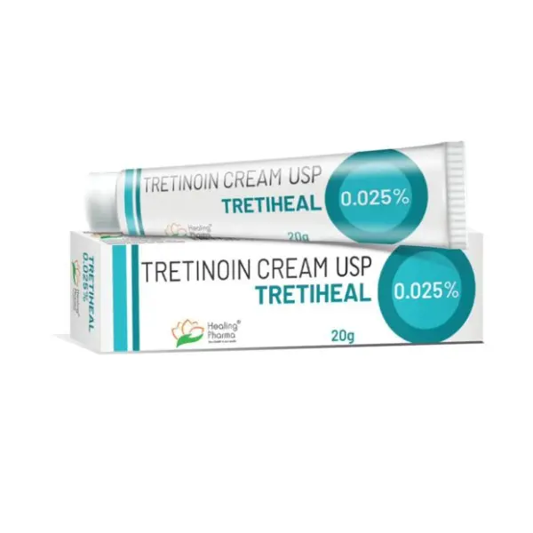 Tretiheal 0.025% Cream (Tretinoin) 1 Tretiheal tretinoin cream USP 0.025% 20g tube and box topical acne and skin treatment medication