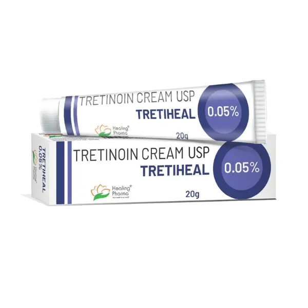 Tretiheal 0.05% Cream (Tretinoin) 1 Tretiheal tretinoin cream USP 0.05% 20g tube and box topical acne and skin treatment medication