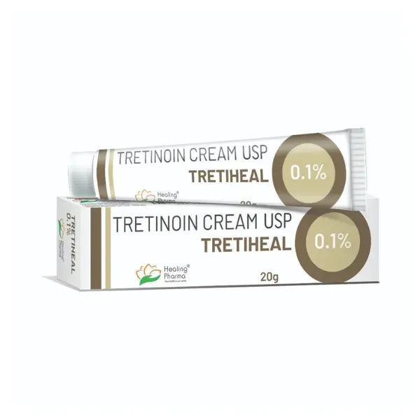 Tretiheal 0.1% Cream (Tretinoin) 1 Tretiheal tretinoin cream USP 0.1% 20g tube and box topical acne and skin treatment medication