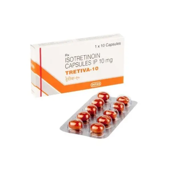 Tretiva 10 mg Capsule (Isotretinoin) 1 Tretiva 10 isotretinoin capsules 10mg blister pack and box acne treatment medication