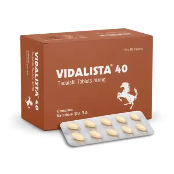 Vidalista 40 mg tadalafil tablets blister strip with box packaging