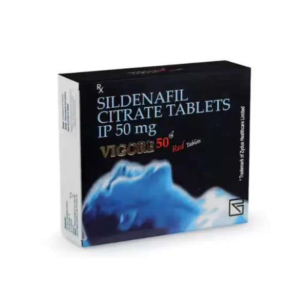 Vigora 50 mg sildenafil citrate tablets 50mg box packaging for erectile dysfunction treatment