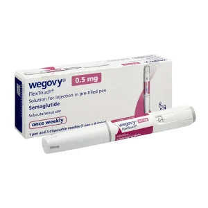 Wegovy 0.5 mg semaglutide injection pen Novo Nordisk box and device once weekly use