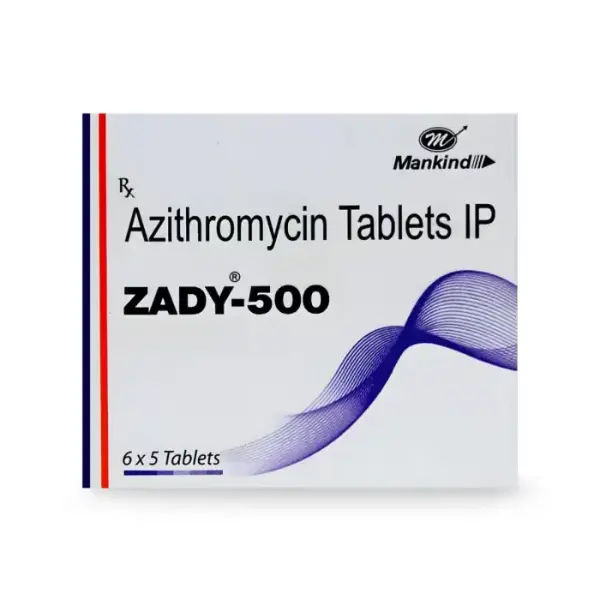 Zady 500 Tablet (Azithromycin) 1 Zady 500 Azithromycin Tablets IP Mankind box packaging front view