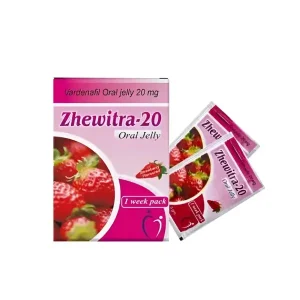 Zhewitra Oral Jelly 20 mg Vardenafil sachet with box for ED treatment