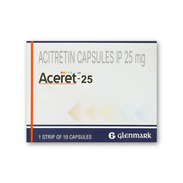 Aceret 25 mg (Acitretin) 1 Aceret 25 mg acitretin capsules by Glenmark used for treatment of severe psoriasis and skin disorders