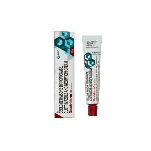 Beclomethasone Dipropionate, Clotrimazole and Neomycin Cream – Quadriderm RF 10g Tube and Box Image