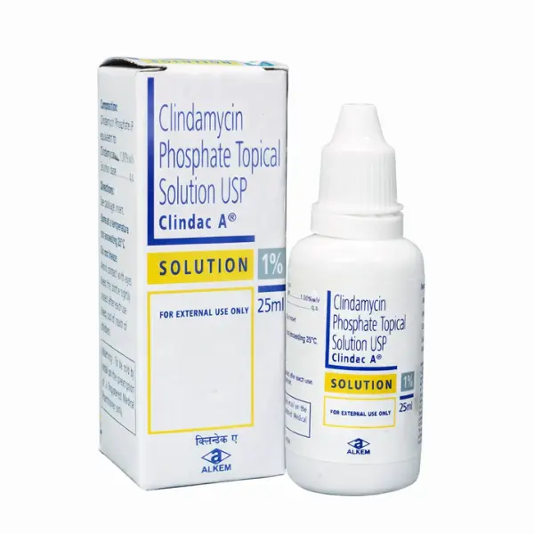 Clindac A Solution (Clindamycin) 1 Clindac A clindamycin phosphate topical solution 1% 25ml bottle and box acne treatment medication