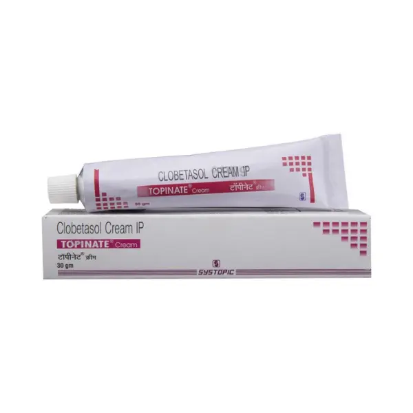 Clobetasol cream IP Topinate 30g skin cream tube and packaging box image