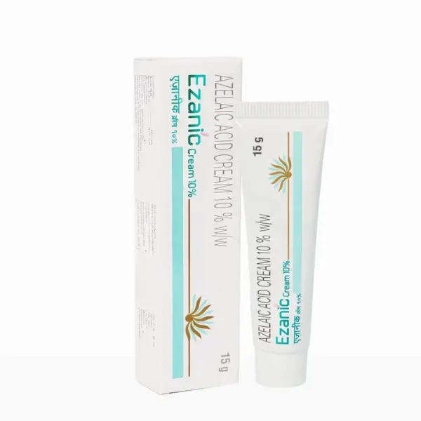 Ezanic 10% Cream (Azelaic Acid) 1 Ezanic azelaic acid cream 10% 15g tube and box for acne and pigmentation treatment