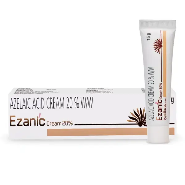 Ezanic 20% Cream (Azelaic Acid) 1 Ezanic azelaic acid cream 20% 15g tube and box for acne and pigmentation treatment