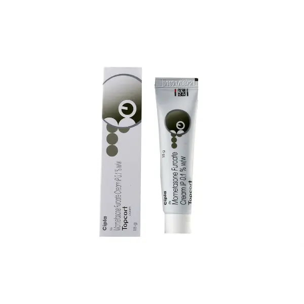 Mometasone Furoate Cream 0.1% – Topcort 15g Skin Cream Tube and Box Image