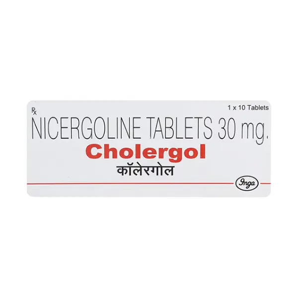 Nicergoline Tablets 30 mg Cholergol medicine packaging image 1x10 tablets
