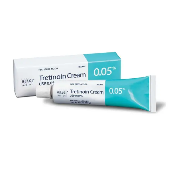 Obagi tretinoin cream USP 0.05% tube and box topical acne and anti-aging skin treatment